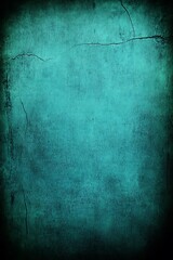 Obraz premium Textured teal wall surface with aged cracks and dark vignette edges