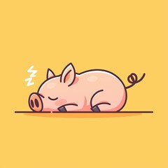 Cute pig sleeping on yellow