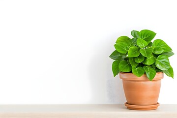 Thriving Houseplant in Terracotta Pot Cascading over Minimalist Backdrop