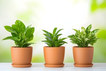 Fototapeta premium Trio of potted houseplants in modern minimalist home or office decor setting