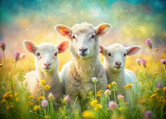 Obraz premium Double Exposure Lamb Photography: Surreal Spring Lambs, Artistic Nature, Dreamy Farm Animals