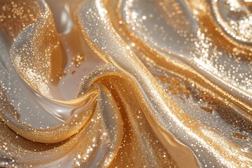 Luxurious Cream Gold Abstract Art Featuring Shimmering Particles and Elegant Textures