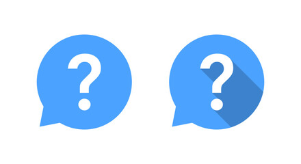 Question mark speech bubble icon with long shadow. Faq sign symbol