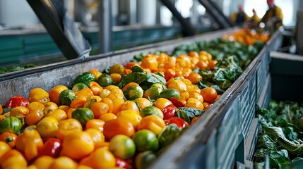 Assorted Freshly Harvested Vegetables Conveyed On A Processing Machine