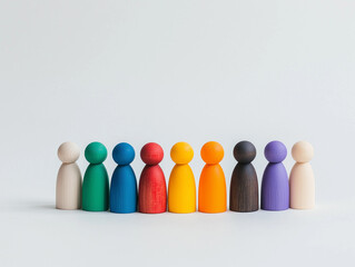 Diverse Wooden Figurines Representing Unity and Teamwork  
