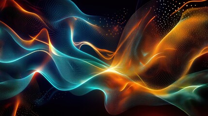 Fototapeta premium Abstract flowing energy waves and particles on dark background