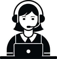 Call center woman silhouette vector, Customer service icon, news presenter icon, vector illustration. 