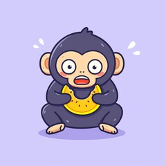 Cute Monkey Eating Fruit Illustration