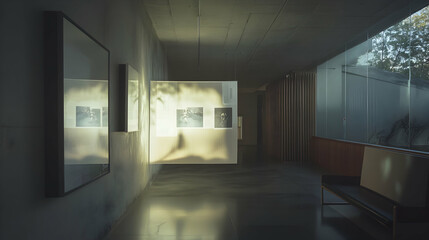 Nocturnal pedagogical facility documentation with suspended promotional material