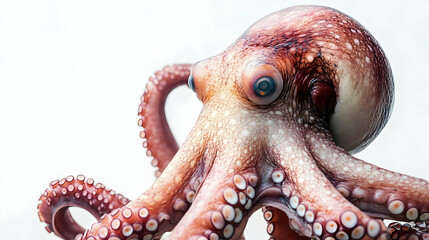 Octopus on white background detailed close-up photo