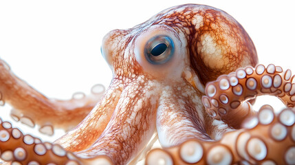 Octopus on white background detailed close-up photo
