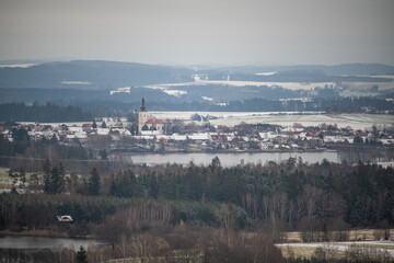 Landscape view on township Bohdalov in Vysocina, Czech republic, December 25, 2024