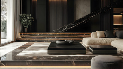 Luxury interior detailing with tactile material contrast
