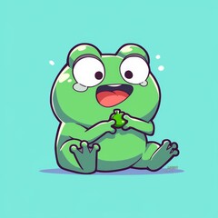 Obraz premium Cute Frog Eating a Fruit, Pastel Background