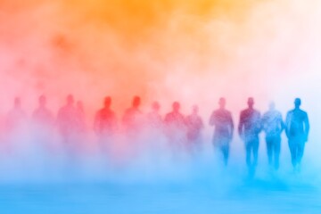 Fototapeta premium Mysterious and Ethereal Silhouettes Emerging from Misty Atmosphere