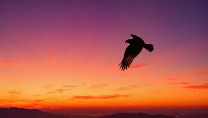 Eagle soaring against sunset sky