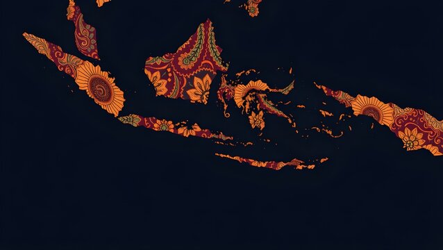 Indonesia Map with Traditional Batik Patterns