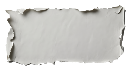 Torn piece of blank paper with jagged edges, isolated on transparent background. Creative backdrop concept