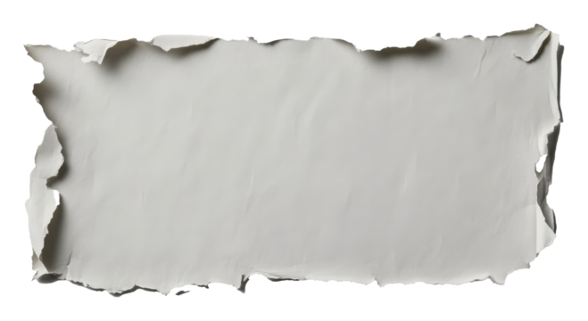 Torn piece of blank paper with jagged edges, isolated on transparent background. Creative backdrop concept
