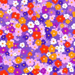Repetitive colorful flower pattern for Spring theme fabric design.