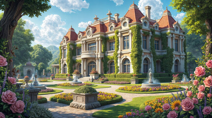 Obraz premium flowers and mansion