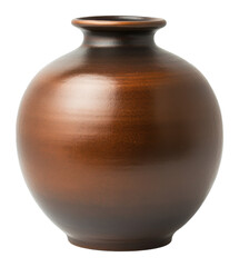 Glossy brown ceramic vase isolated on transparent background. Home decor concept