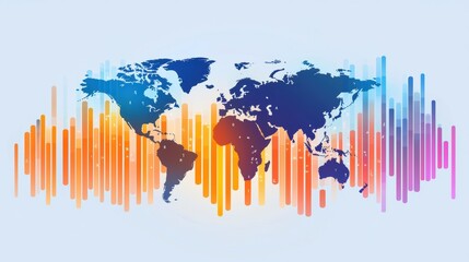 Abstract world map with colorful soundwave design