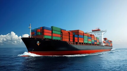 Cargo ship navigating through calm ocean waters