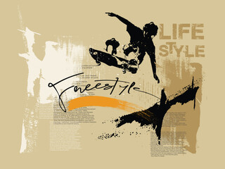 freestyle skateboard grunge, Abstract art grunge illustration. t shirt graphics print typography, Urban typography hipster street art, vector grunge art graffiti style.eps