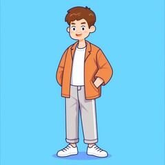 Fototapeta premium Cartoon Boy in Fashionable Outfit
