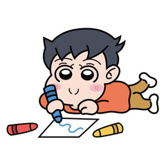 クレヨンでお絵描きしている男の子