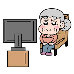 映像鑑賞をしているおばあちゃん