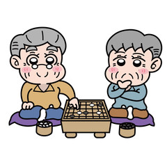 囲碁をしているおじいちゃん