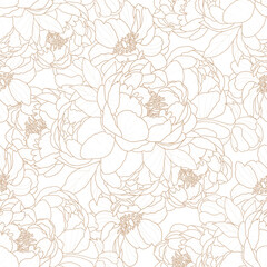 Seamless pattern with line drawing peonies