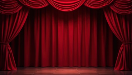 Classic Red Velvet Theater Curtains Stage Background. Perfect for theatrical presentations, entertainment websites, formal event backdrops