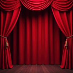 Classic Red Velvet Theater Curtains Stage Background. Perfect for theatrical presentations, entertainment websites, formal event backdrops