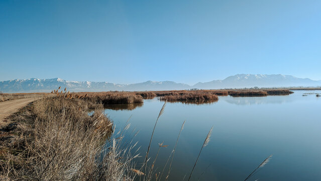 Spring Landscape Views of Ogden Bay Waterfowl Management Area, Hooper Utah