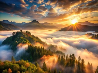 Fototapeta premium Mystical Górska Landscape: Gósienica Valley Dawn, Polish Tatra Mountains, Sunrise Photography, Scenic View, Nature Photography, Hiking Trail, Mountain Scenery