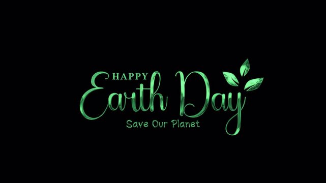 Happy Arbor Day handwritten animated text in geen color with leaf ornament. Suitable for greeting card animation in Arbor Day celebration. 