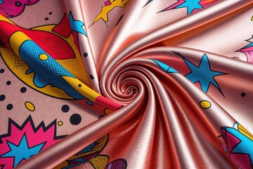 Obraz premium Vibrant Comic Pattern Soft Rose Gold Pop Art Fabric with Stunning Halftone Effects