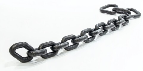 Obraz premium Heavy Metal Chain Lying on a White Surface, Showcasing Its Robust Links and Industrial Design