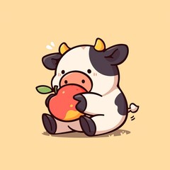 Cute Cow Eating Mango - Illustration