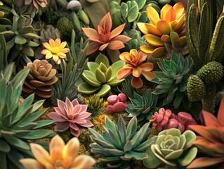 Fototapeta premium Vibrant succulent garden nature plant photography lush environment close-up view botanical beauty