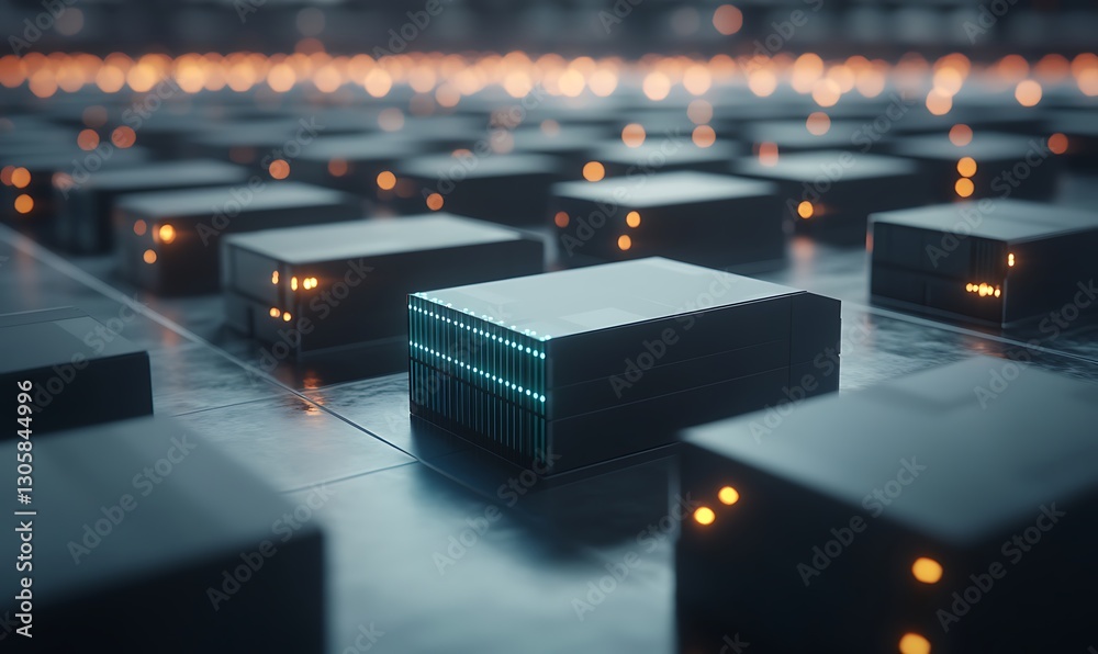 Poster futuristic ai-powered battery storage facility concept image showcasing advanced energy solutions.