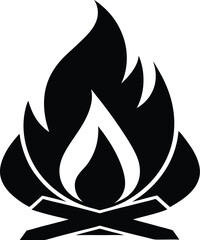 bonfire silhouette, campfire with flames, outdoor adventure symbol, vector illustration  
