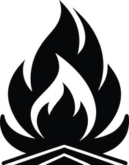 bonfire silhouette, campfire with flames, outdoor adventure symbol, vector illustration  
