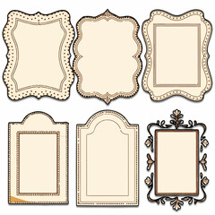 Hand drawn illustration of ornate empty frames with gold bronze and aged wood textures ideal for vintage decor themes and artistic displays.