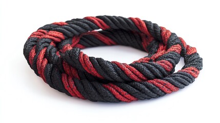 Naklejka premium Rope Entwined With Black and Red Strands Displayed on a Simple Surface