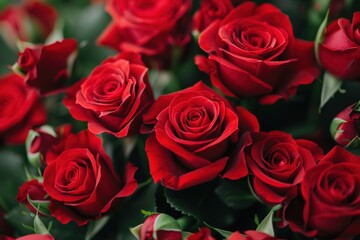 Naklejka premium Vibrant red roses in full bloom