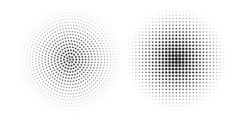 Halftone circle dotted frame circularly distributed set. Abstract dots logo emblem design element.